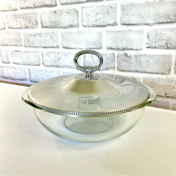 Vintage Pyrex/Beunilum Serving Dish Set - Clear Glass Bowl With Aluminum Cover - Picture 1 of 12